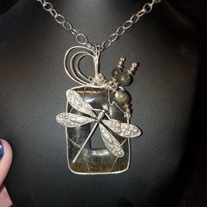 One of a kind! Beautiful labradorite dragonfly and reeds necklace